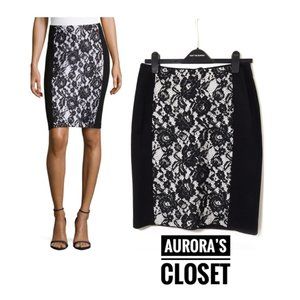 Lafayette 148 6 Black Lace Pencil Skirt Priscilla Print Colorblock